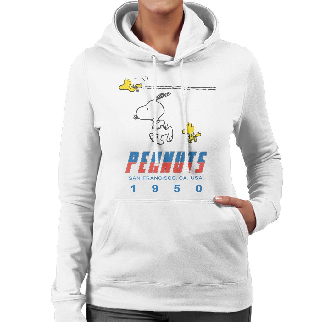 Peanuts Snoopy Woodstock 1950s San Francisco Women's Hooded Sweatshirt-ALL + EVERY