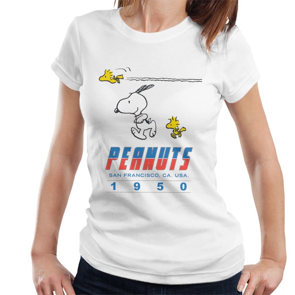 Peanuts Snoopy Woodstock 1950s San Francisco Women's T-Shirt-ALL + EVERY