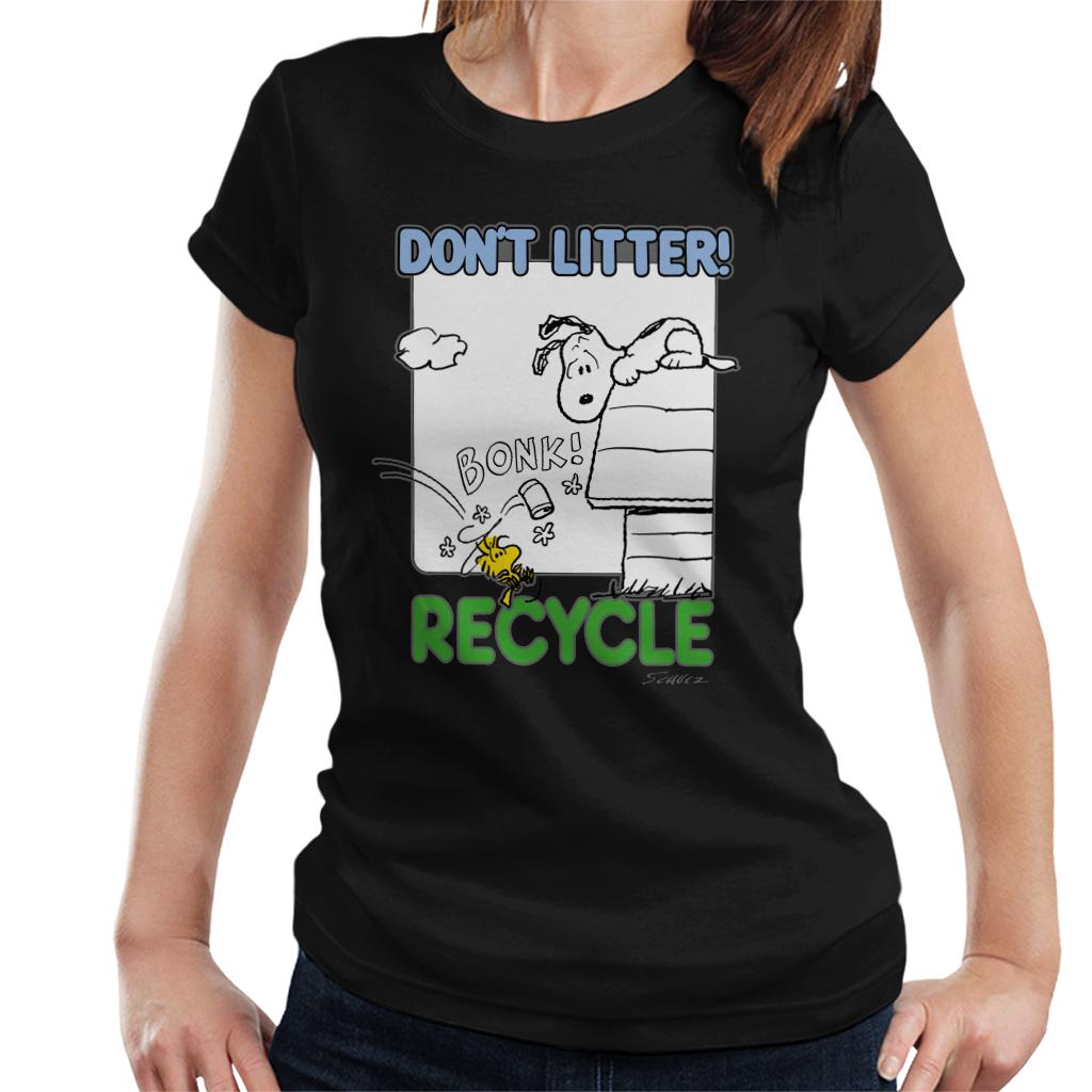 Peanuts Snoopy Woodstock Dont Litter Recycle Women's T-Shirt-ALL + EVERY