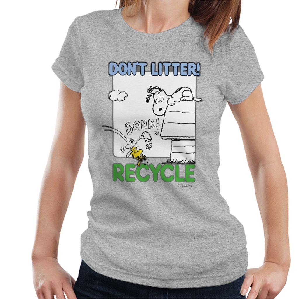 Peanuts Snoopy Woodstock Dont Litter Recycle Women's T-Shirt-ALL + EVERY