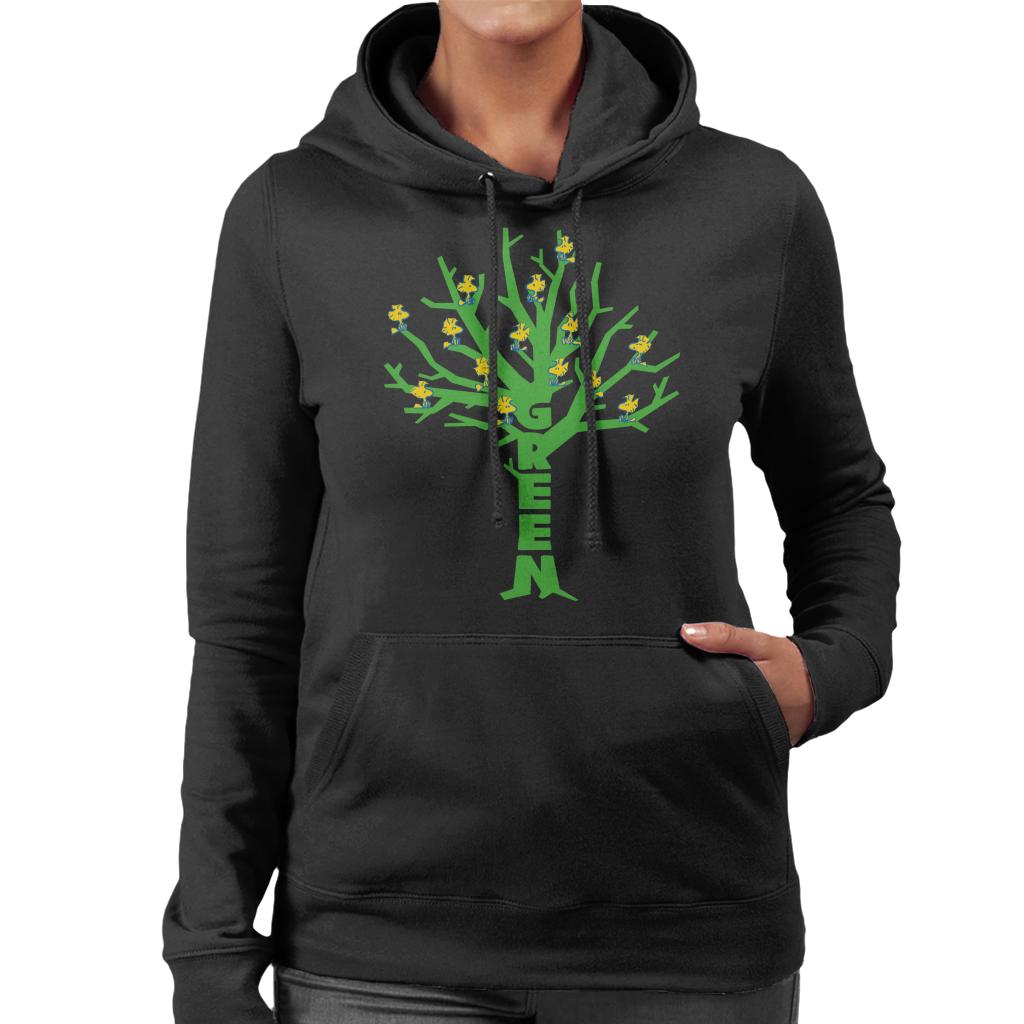 Peanuts Woodstock Green Tree Women's Hooded Sweatshirt-ALL + EVERY