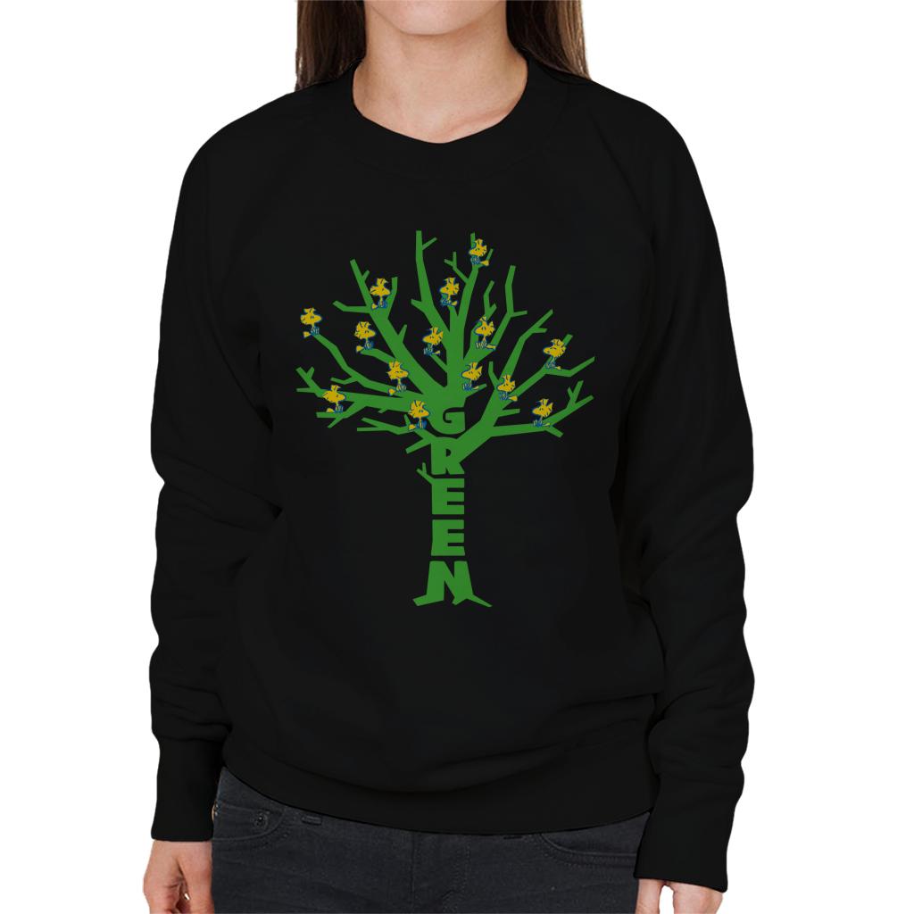 Peanuts Woodstock Green Tree Women's Sweatshirt-ALL + EVERY