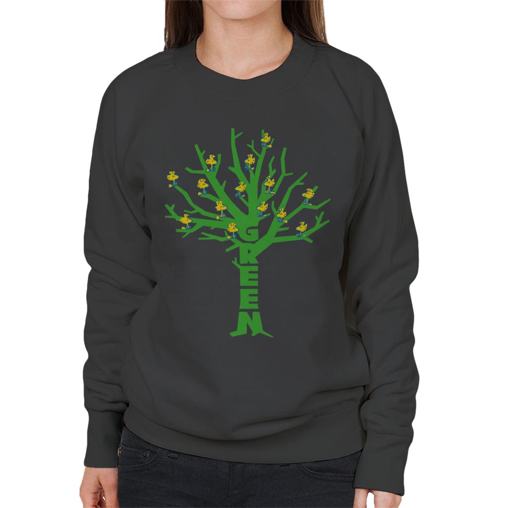 Peanuts Woodstock Green Tree Women's Sweatshirt-ALL + EVERY