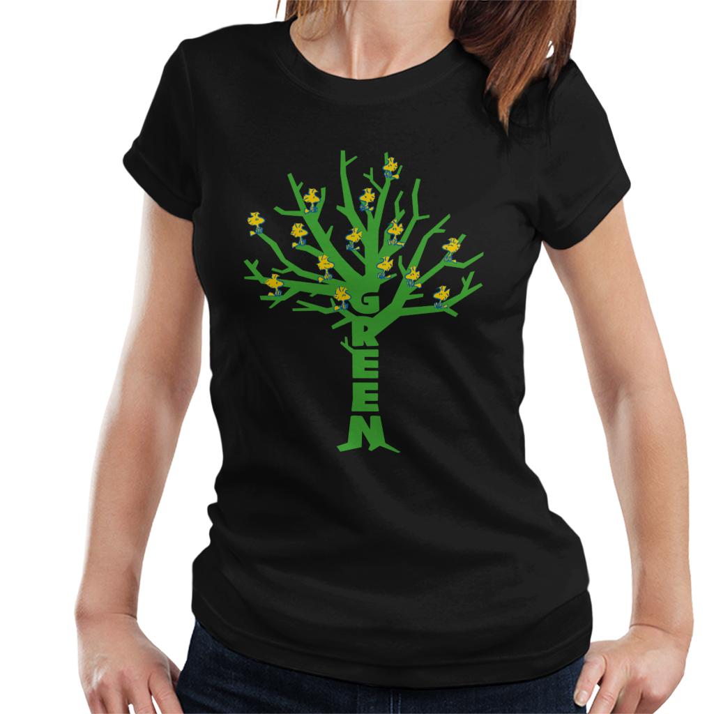 Peanuts Woodstock Green Tree Women's T-Shirt-ALL + EVERY