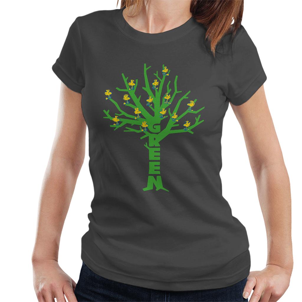 Peanuts Woodstock Green Tree Women's T-Shirt-ALL + EVERY