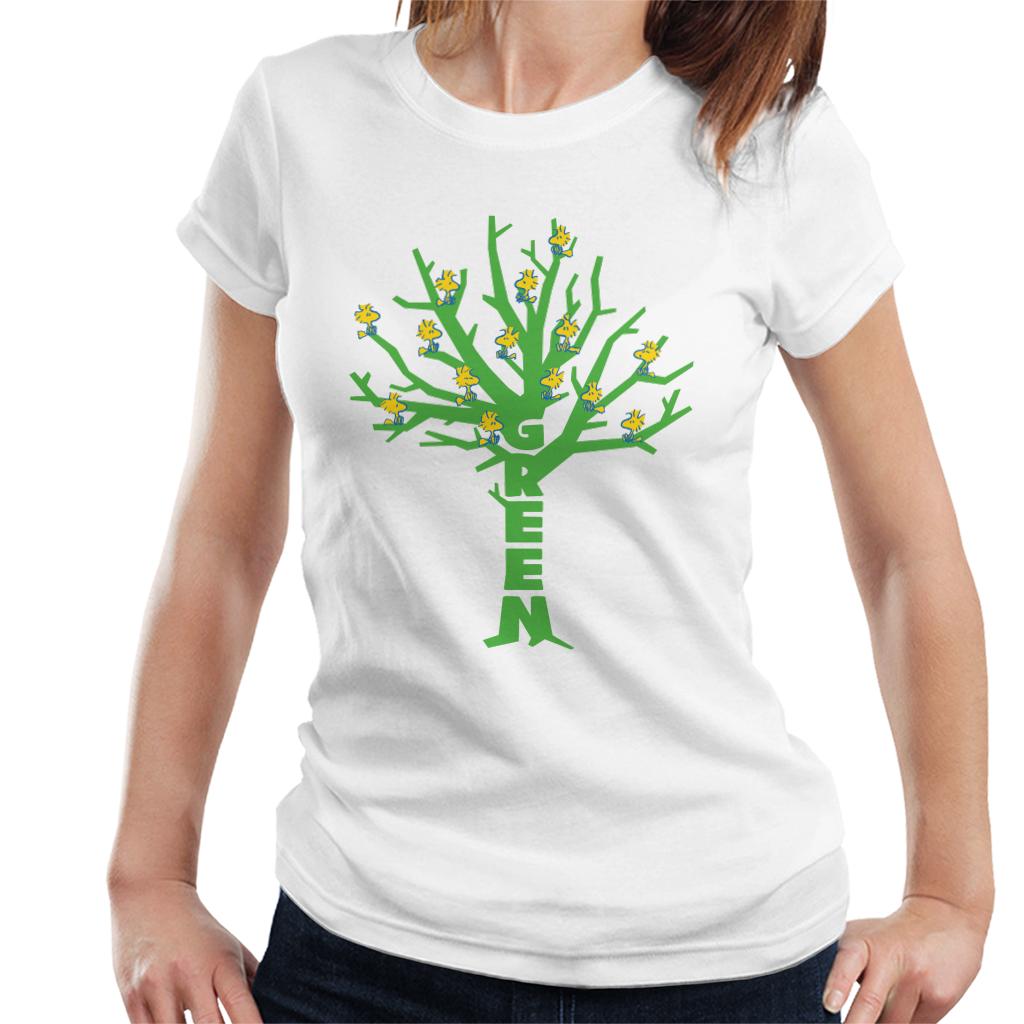 Peanuts Woodstock Green Tree Women's T-Shirt-ALL + EVERY