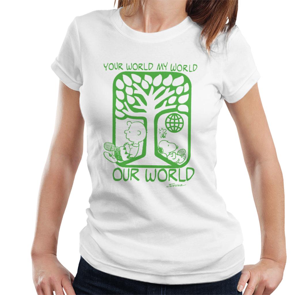 Peanuts Snoopy Your World My World Our World Women's T-Shirt-ALL + EVERY