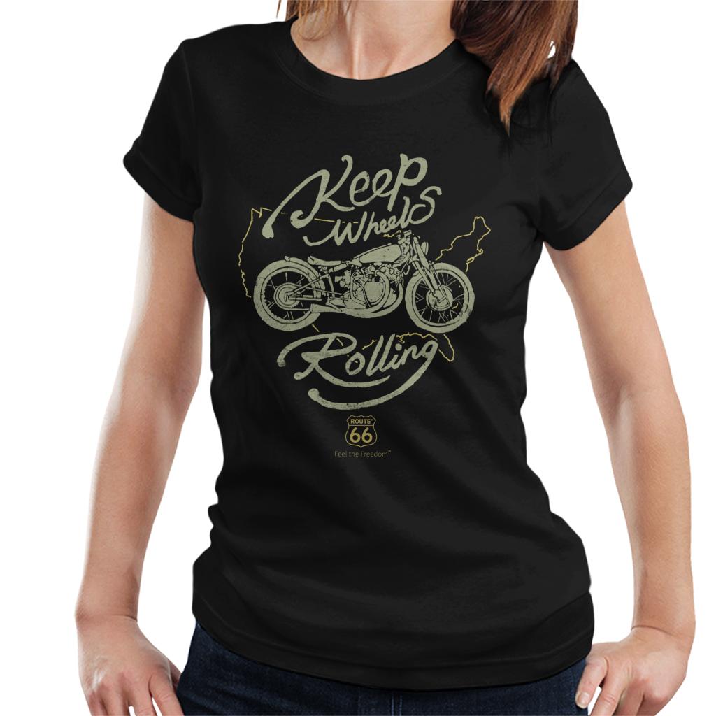 Route-66-Keep-Wheels-Rolling-Womens-T-Shirt