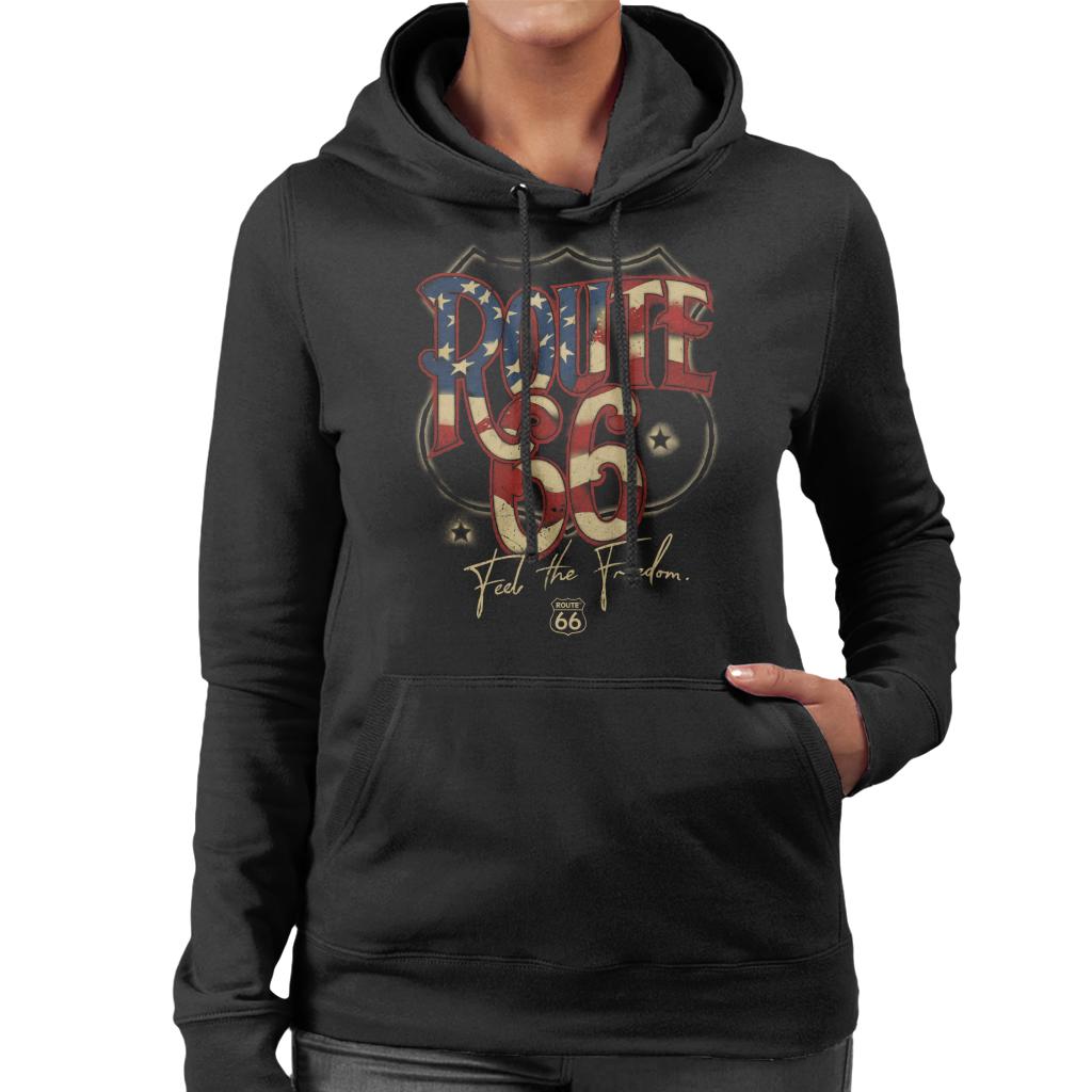 Route-66-US-Flag-Text-Womens-Hooded-Sweatshirt