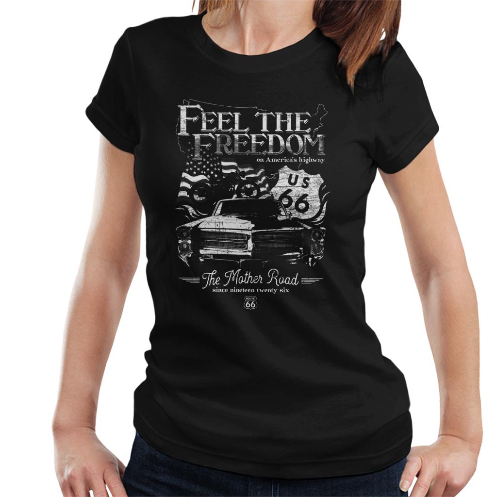 Route-66-Feel-The-Freedom-Americana-Womens-T-Shirt