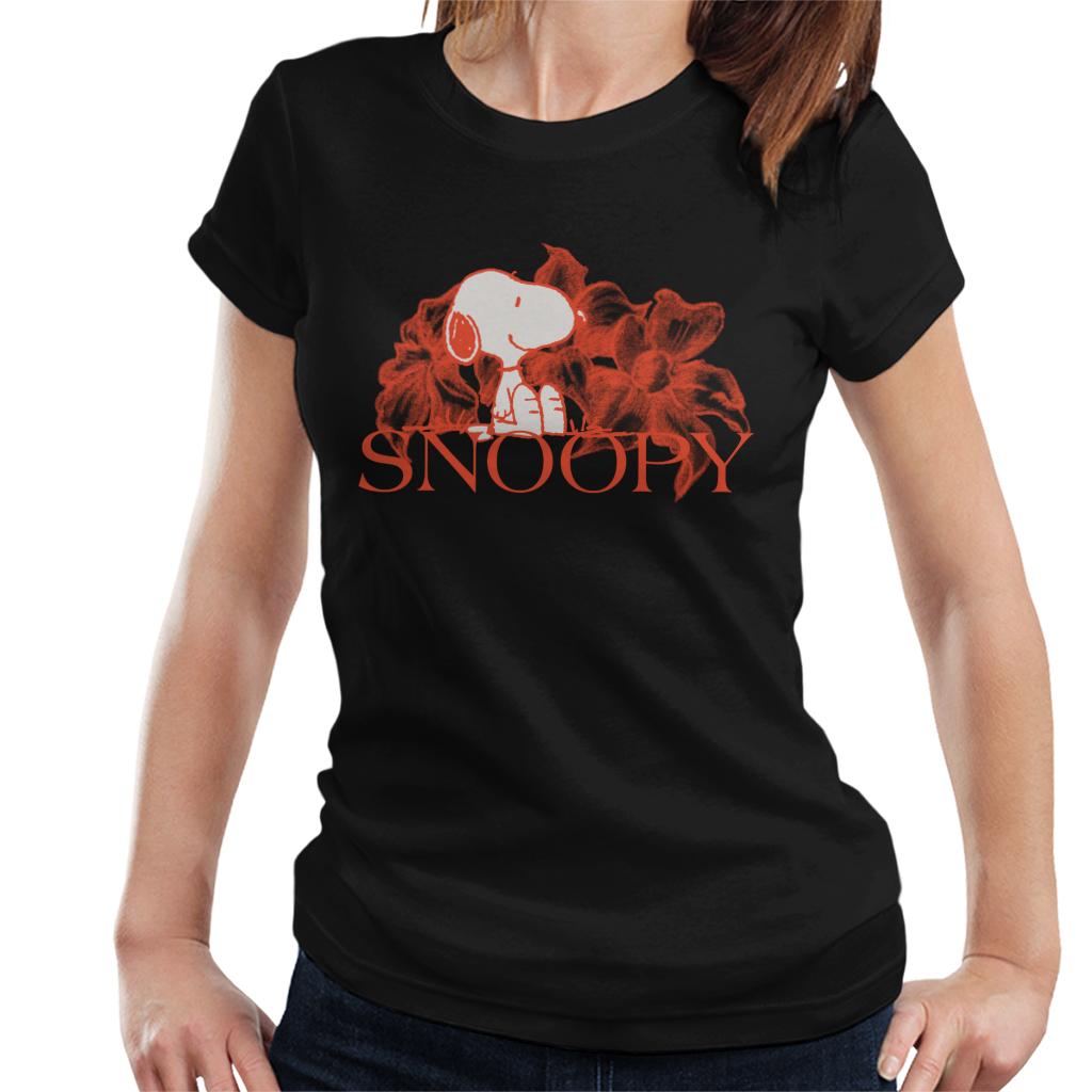 Peanuts-Snoopy-Flower-Sketch-Design-Womens-T-Shirt