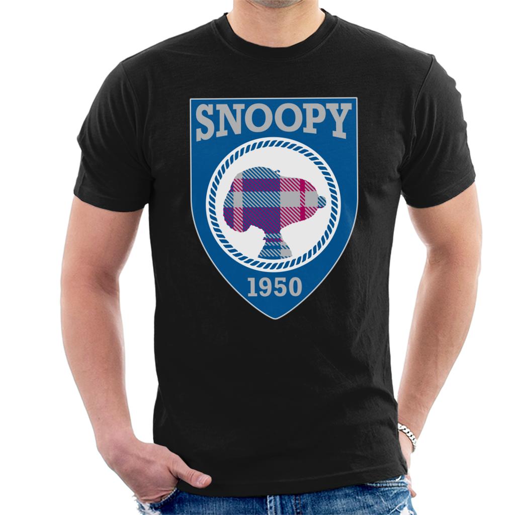 Peanuts-Snoopy-1950-Blue-Badge-Design-Mens-T-Shirt