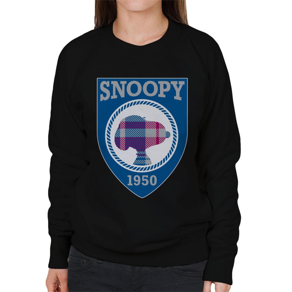 Peanuts-Snoopy-1950-Blue-Badge-Design-Womens-Sweatshirt