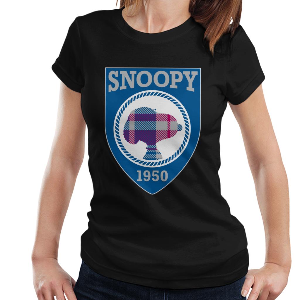 Peanuts-Snoopy-1950-Blue-Badge-Design-Womens-T-Shirt