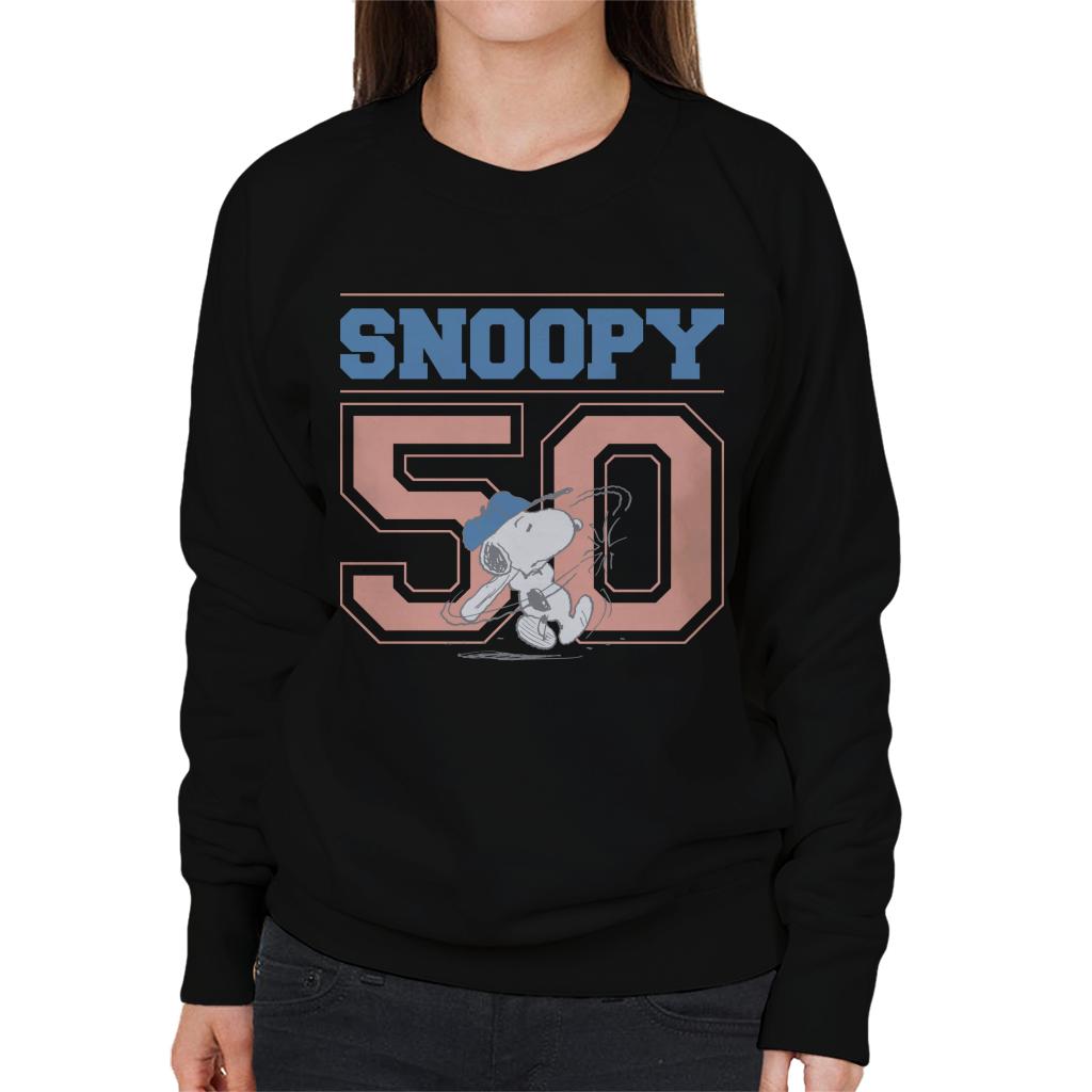 Peanuts-Snoopy-50-Baseball-Swing-Womens-Sweatshirt