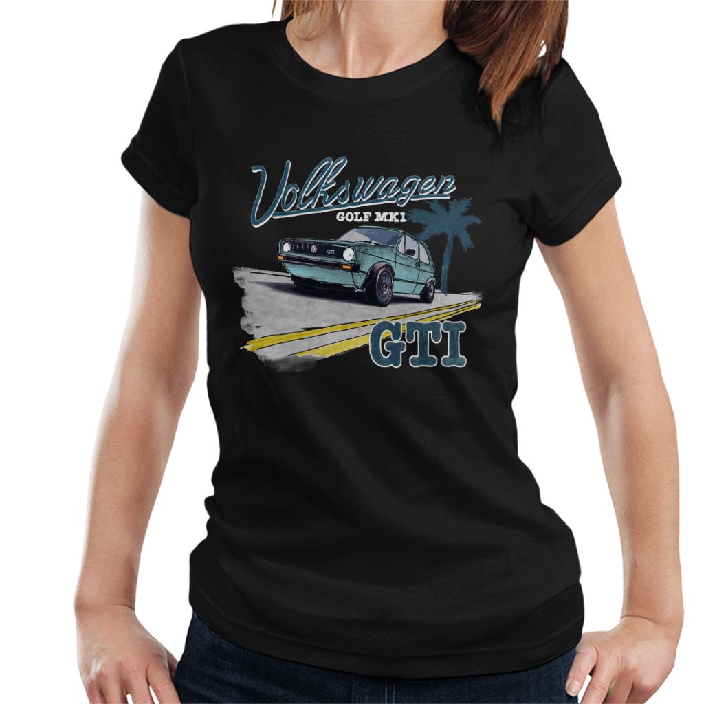 Volkswagen-Golf-MK1-GT1-White-Text-Womens-T-Shirt