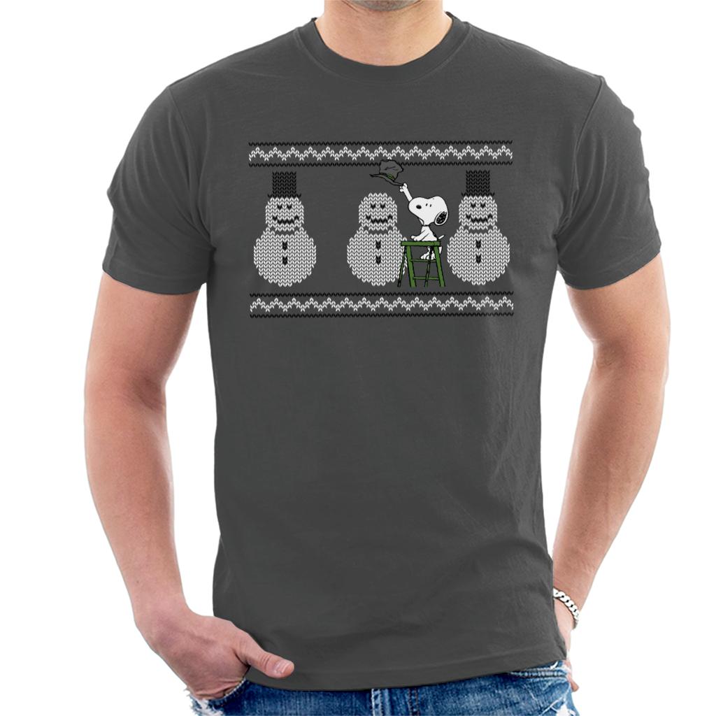 Peanuts Christmas Snoopy Building A Snowman Men's T-Shirt-ALL + EVERY