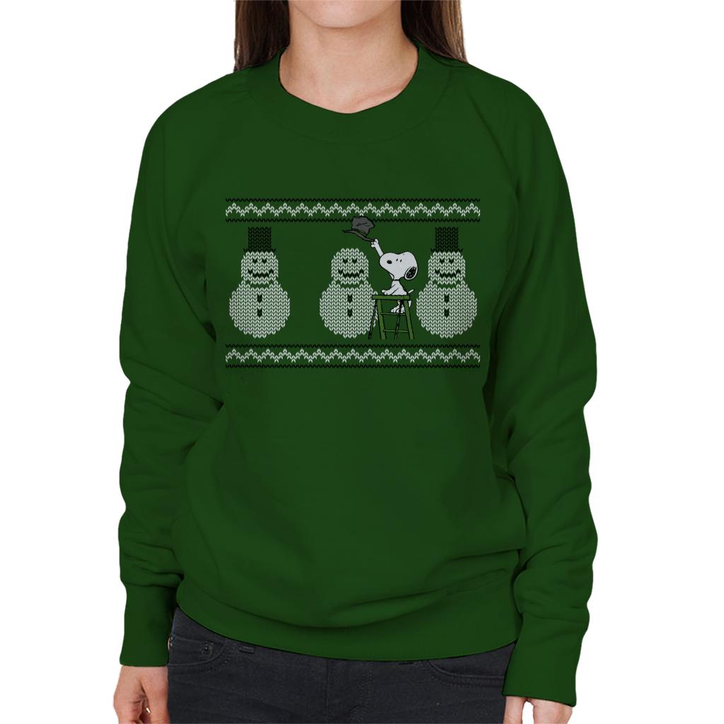 Peanuts Christmas Snoopy Building A Snowman Women's Sweatshirt-ALL + EVERY