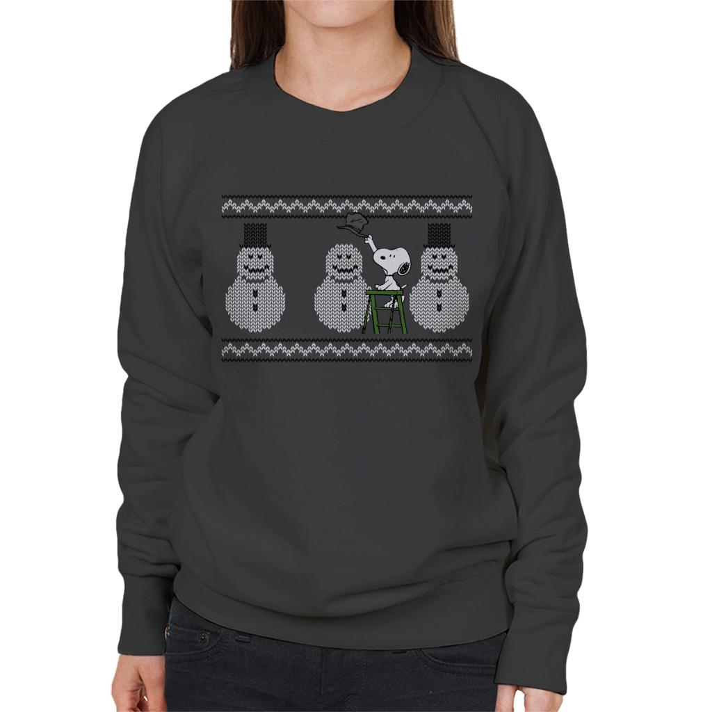 Peanuts Christmas Snoopy Building A Snowman Women's Sweatshirt-ALL + EVERY