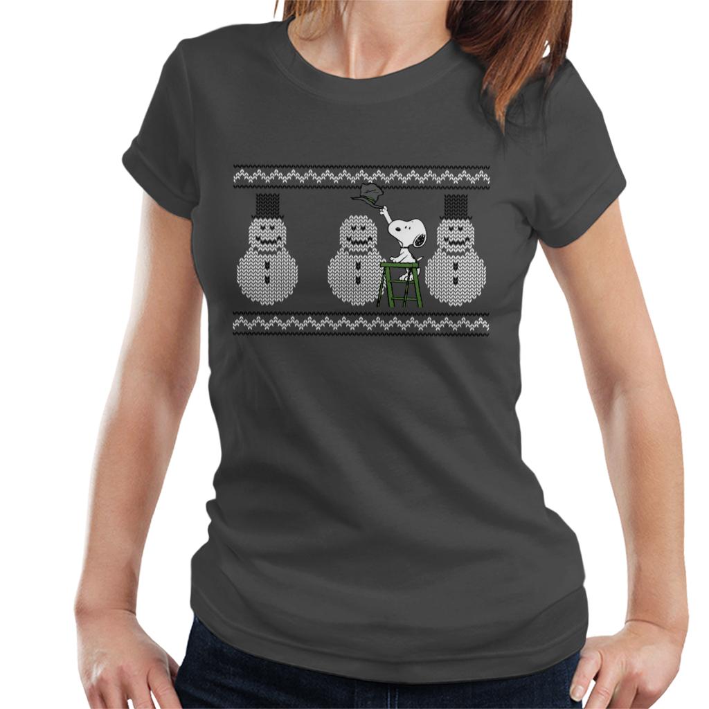 Peanuts Christmas Snoopy Building A Snowman Women's T-Shirt-ALL + EVERY