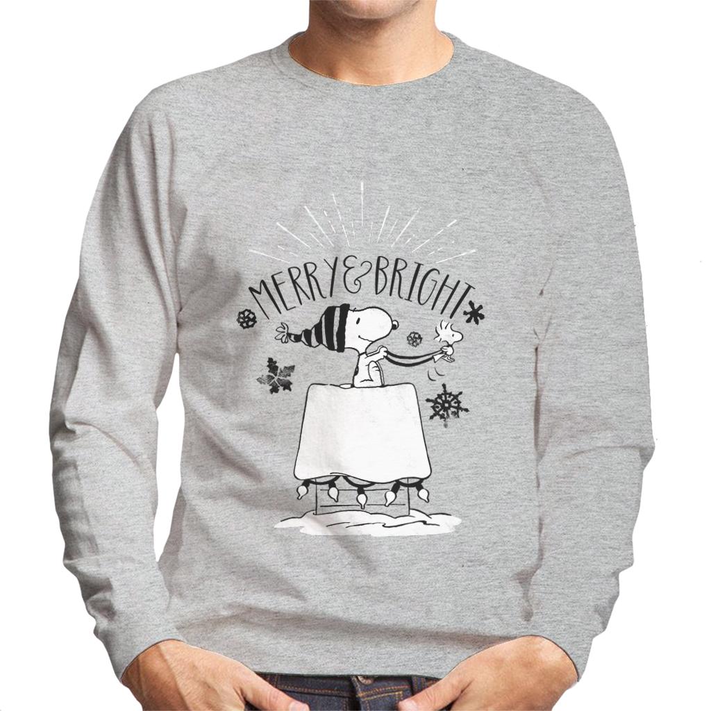 Peanuts Christmas Snoopy And Woodstock Merry And Bright Men's Sweatshirt-ALL + EVERY