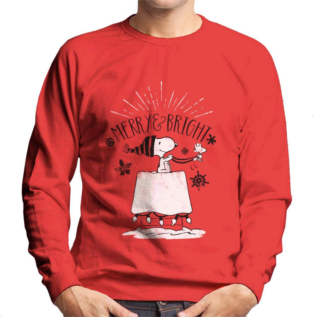 Peanuts Christmas Snoopy And Woodstock Merry And Bright Men's Sweatshirt-ALL + EVERY