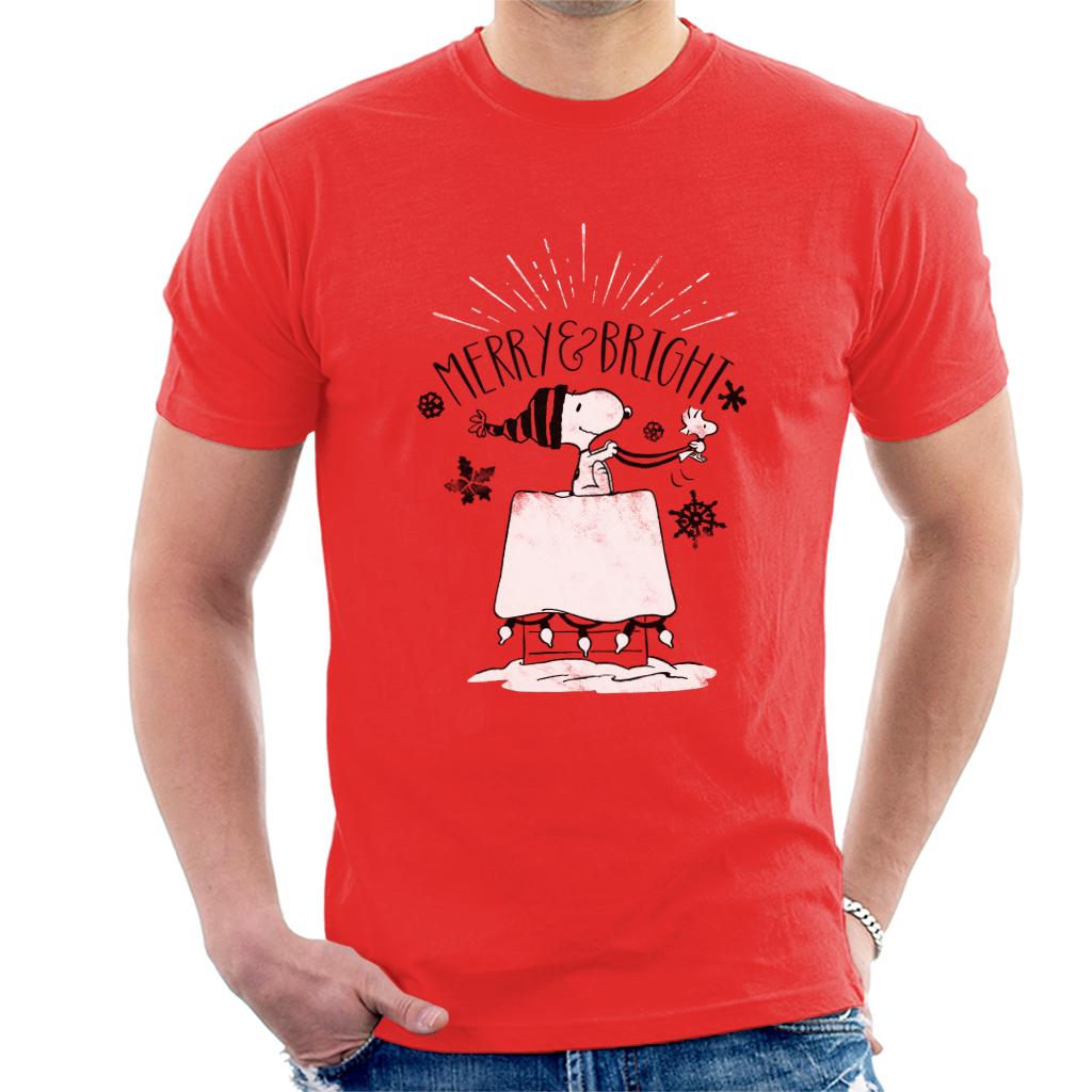 Peanuts Christmas Snoopy And Woodstock Merry And Bright Men's T-Shirt-ALL + EVERY