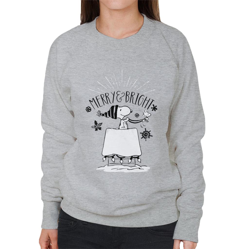 Peanuts Christmas Snoopy And Woodstock Merry And Bright Women's Sweatshirt-ALL + EVERY