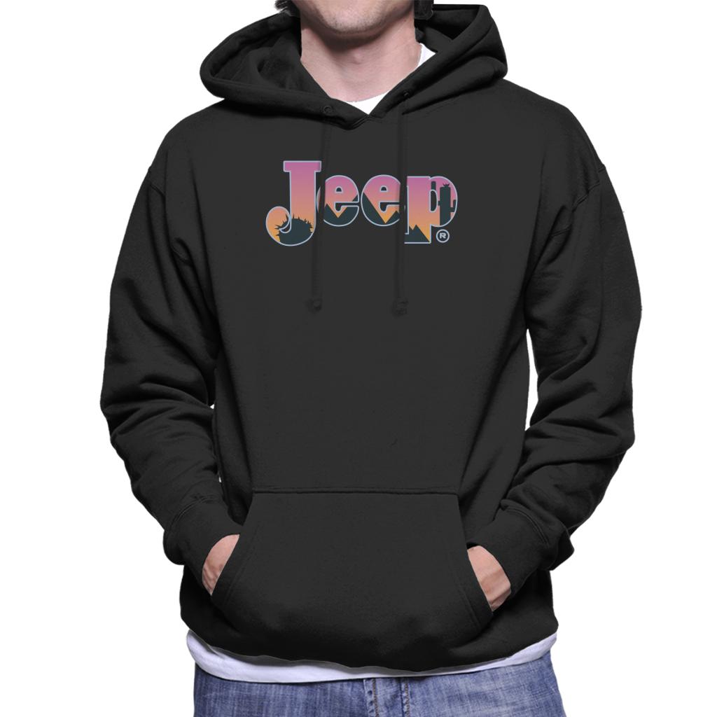 Jeep Desert Sunset Silhouette Logo Men's Hooded Sweatshirt-ALL + EVERY