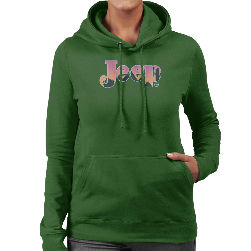 Jeep Desert Sunset Silhouette Logo Women's Hooded Sweatshirt-ALL + EVERY