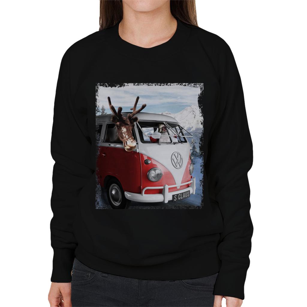 Volkswagen Christmas Camper Van Santa Claus And Reindeer Women's Sweatshirt-ALL + EVERY