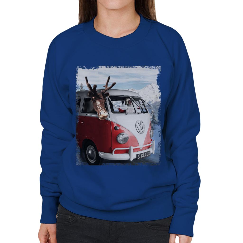 Volkswagen Christmas Camper Van Santa Claus And Reindeer Women's Sweatshirt-ALL + EVERY