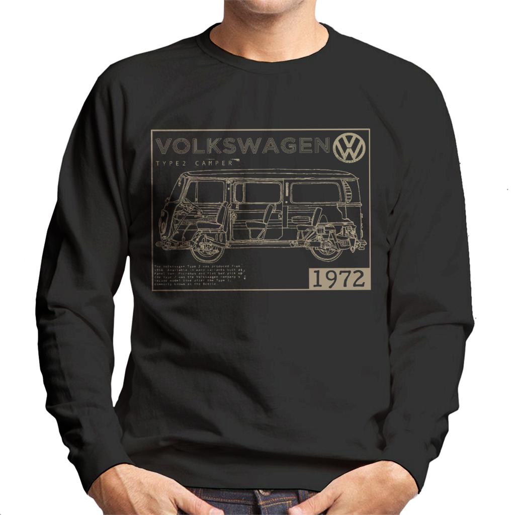 Volkswagen-Type-2-Camper-Outline-Plans-1972-Light-Text-Mens-Sweatshirt