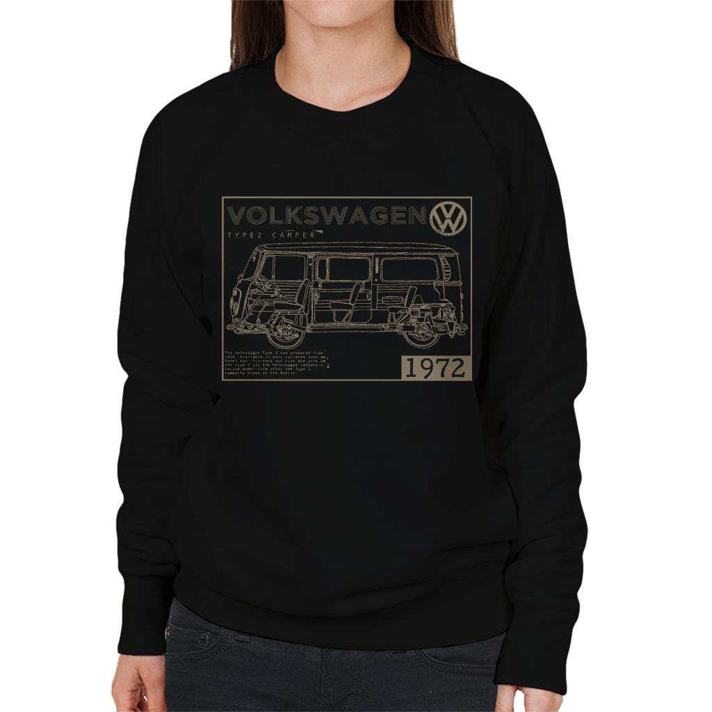 Volkswagen-Type-2-Camper-Outline-Plans-1972-Light-Text-Womens-Sweatshirt