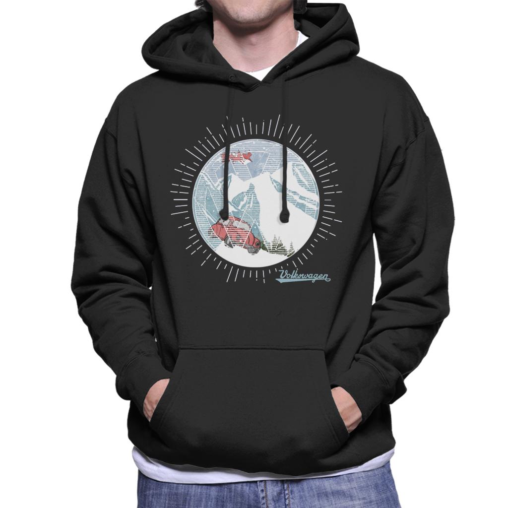 Volkswagen Christmas Beetle Snowy Mountains Men's Hooded Sweatshirt-ALL + EVERY