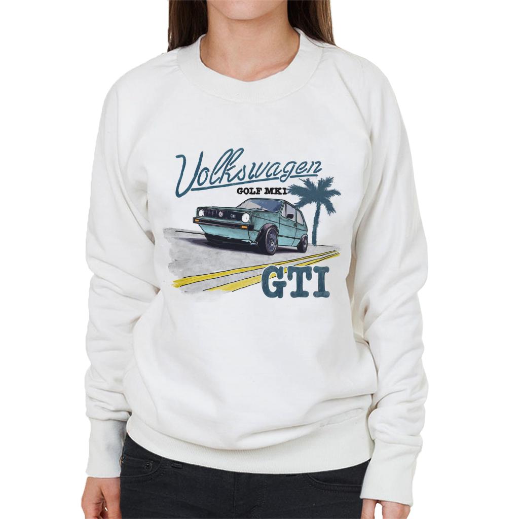 Volkswagen-Golf-MK1-GT1-On-The-Road-Black-Text-Womens-Sweatshirt