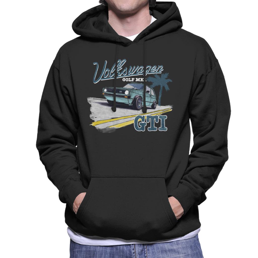 Volkswagen-Golf-MK1-GT1-On-The-Open-Road-White-Retro-Text-Mens-Hooded-Sweatshirt