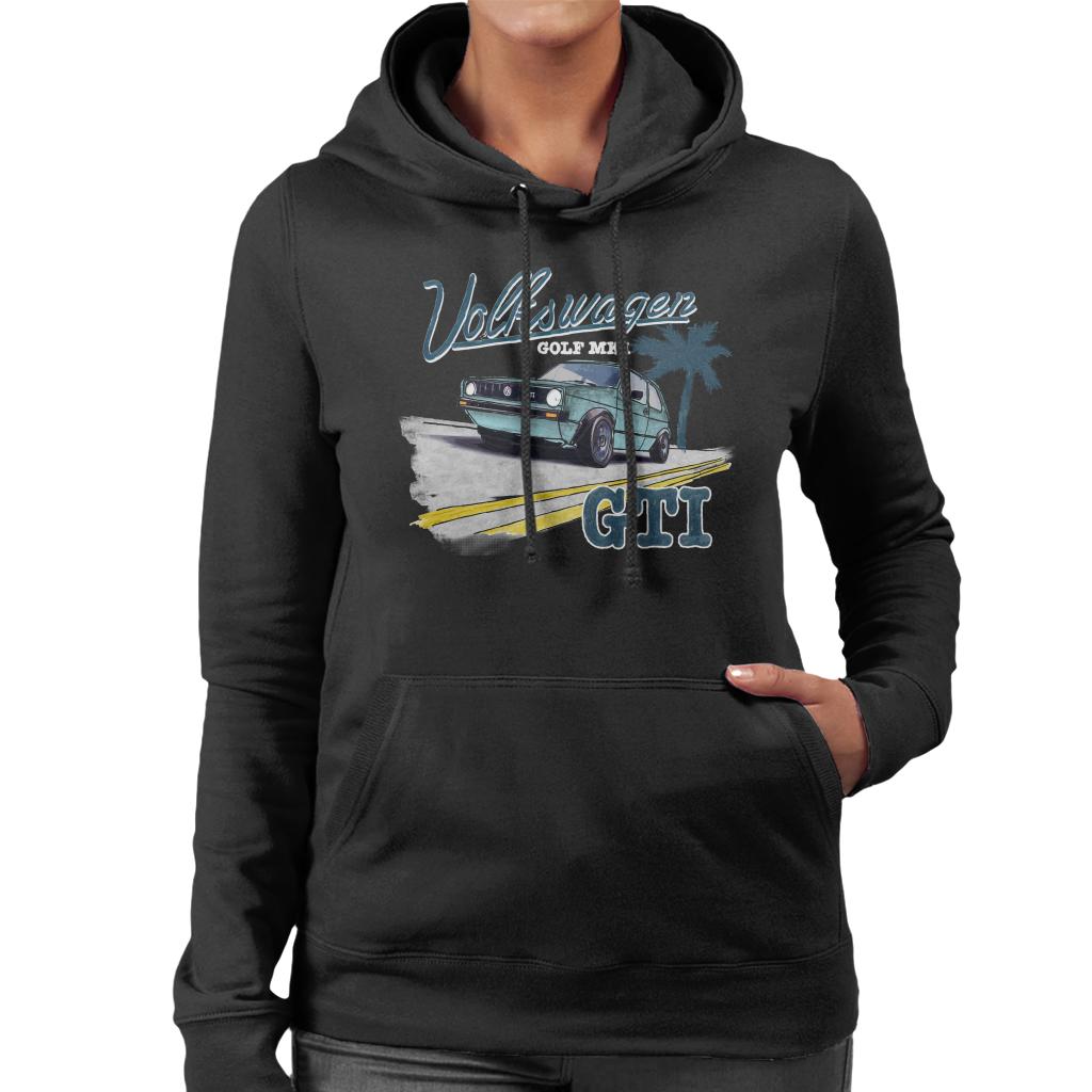 Volkswagen-Golf-MK1-GT1-On-The-Open-Road-White-Retro-Text-Womens-Hooded-Sweatshirt