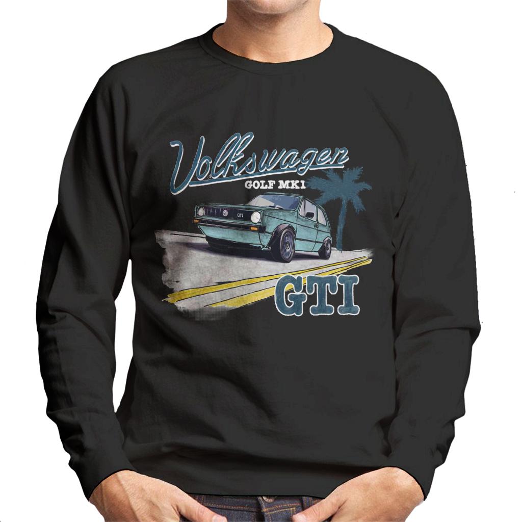 Volkswagen-Golf-MK1-GT1-On-The-Road-White-Text-Mens-Sweatshirt