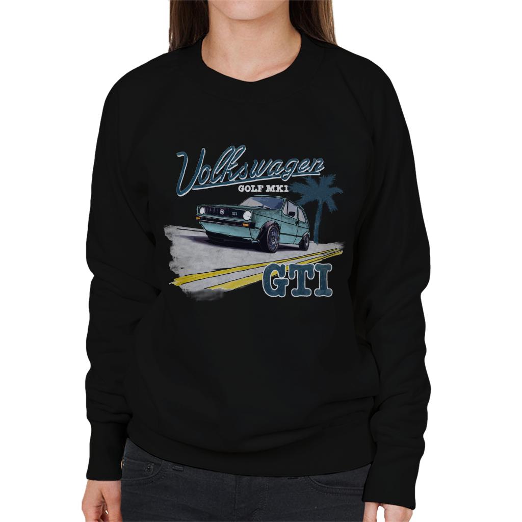 Volkswagen-Golf-MK1-GT1-On-The-Road-White-Text-Womens-Sweatshirt