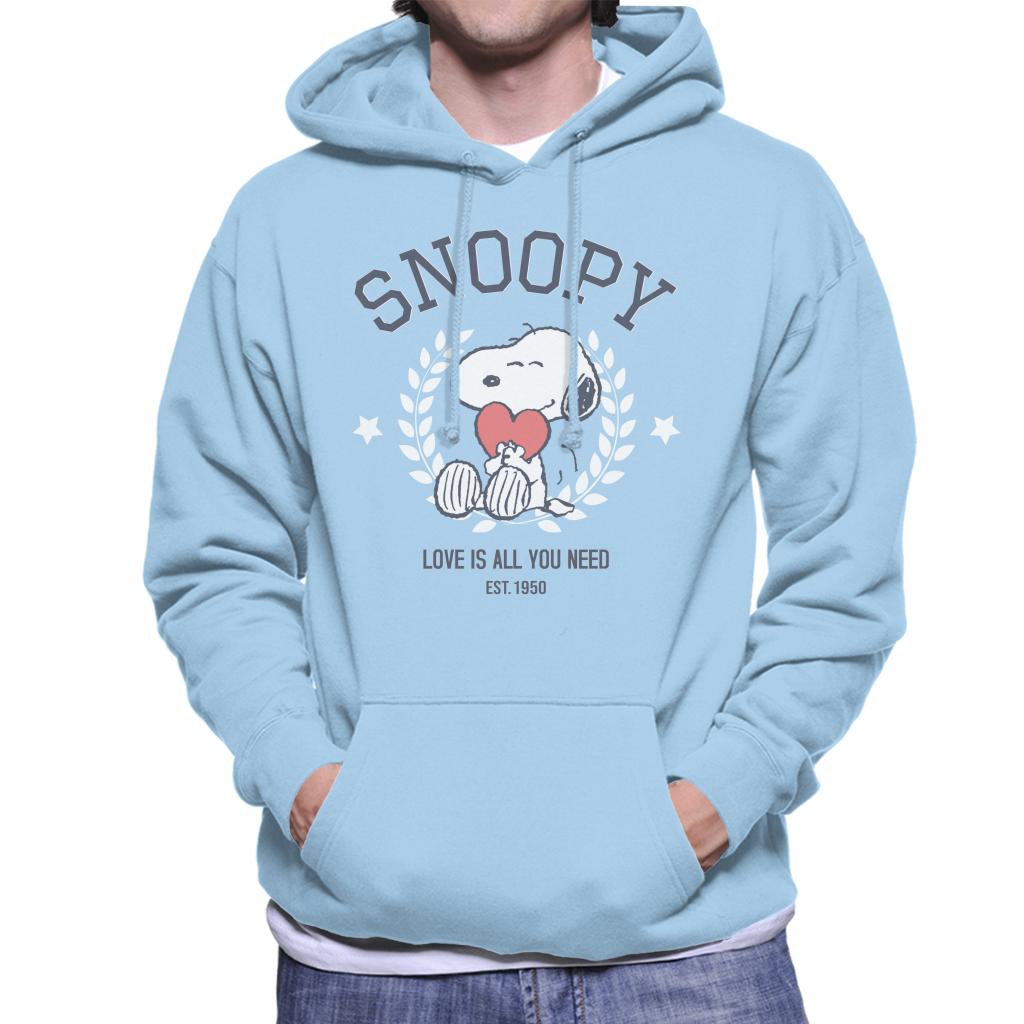 Peanuts Snoopy Love Is All You Need Est 1950 Men's Hooded Sweatshirt-ALL + EVERY