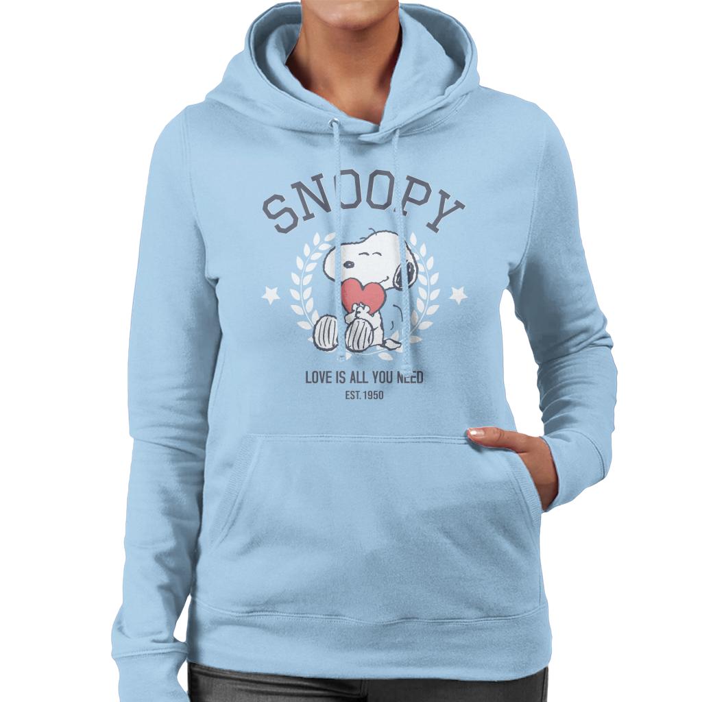 Peanuts Snoopy Love Is All You Need Est 1950 Women's Hooded Sweatshirt-ALL + EVERY