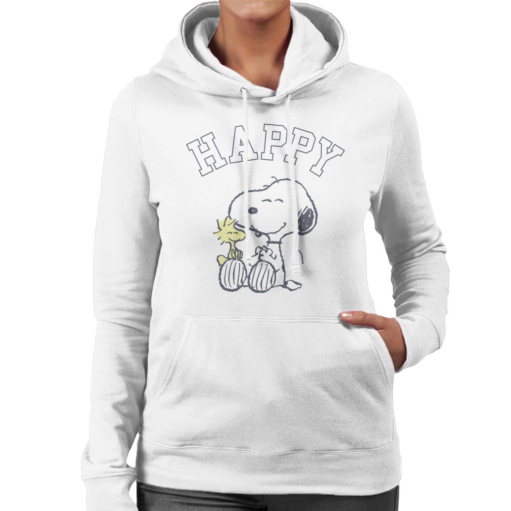 Peanuts Snoopy And Woodstock Happy Women's Hooded Sweatshirt-ALL + EVERY