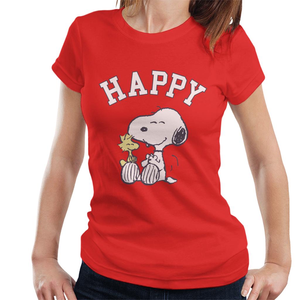 Peanuts Snoopy And Woodstock Happy Women's T-Shirt-ALL + EVERY