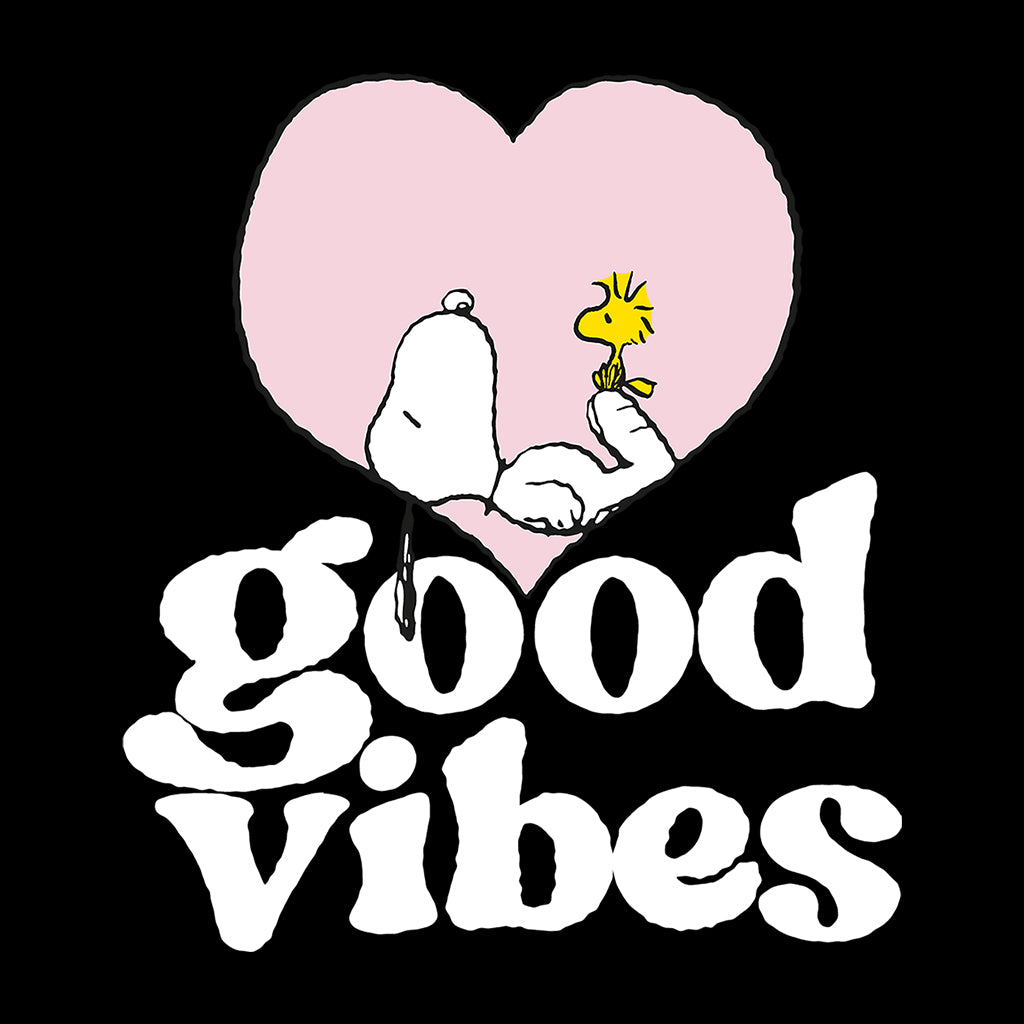 Peanuts Snoopy And Woodstock Love Heart Good Vibes Women's Hooded Sweatshirt-ALL + EVERY