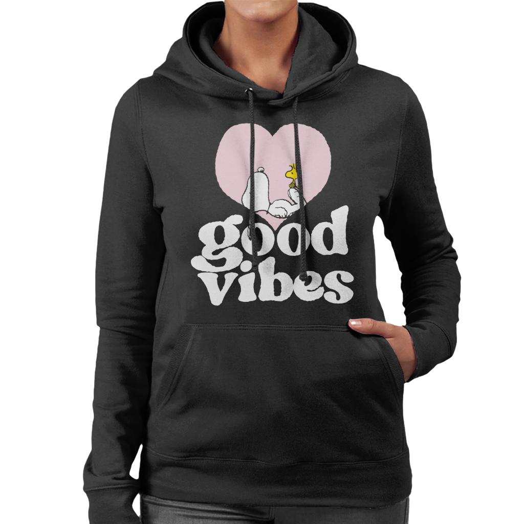 Peanuts Snoopy And Woodstock Love Heart Good Vibes Women's Hooded Sweatshirt-ALL + EVERY