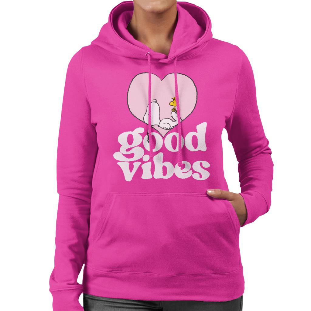 Peanuts Snoopy And Woodstock Love Heart Good Vibes Women's Hooded Sweatshirt-ALL + EVERY