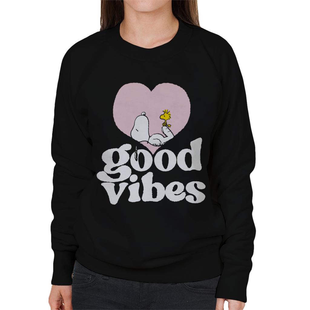 Peanuts Snoopy And Woodstock Love Heart Good Vibes Women's Sweatshirt-ALL + EVERY