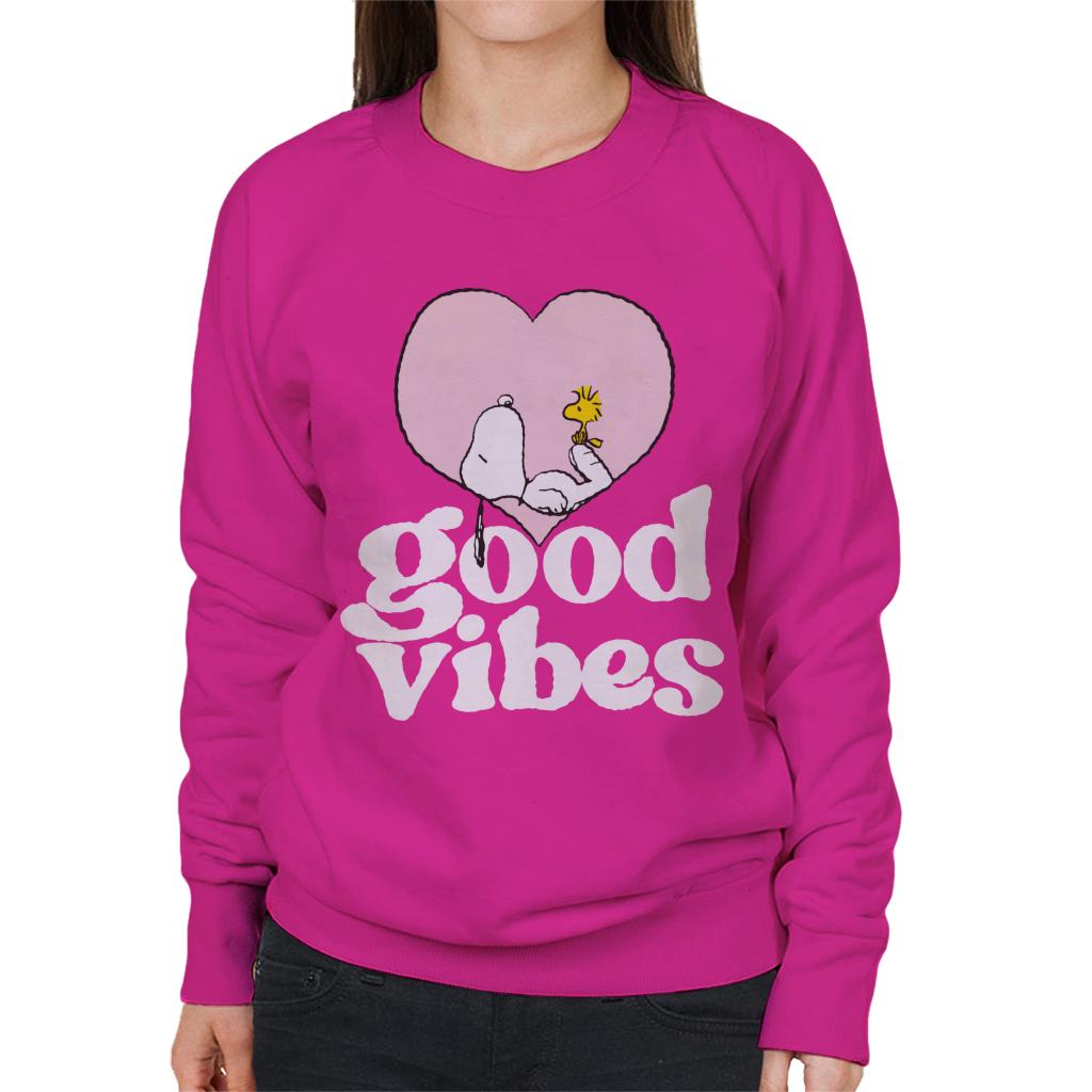 Peanuts Snoopy And Woodstock Love Heart Good Vibes Women's Sweatshirt-ALL + EVERY