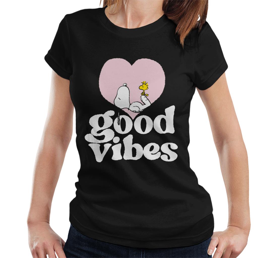 Peanuts Snoopy And Woodstock Love Heart Good Vibes Women's T-Shirt-ALL + EVERY